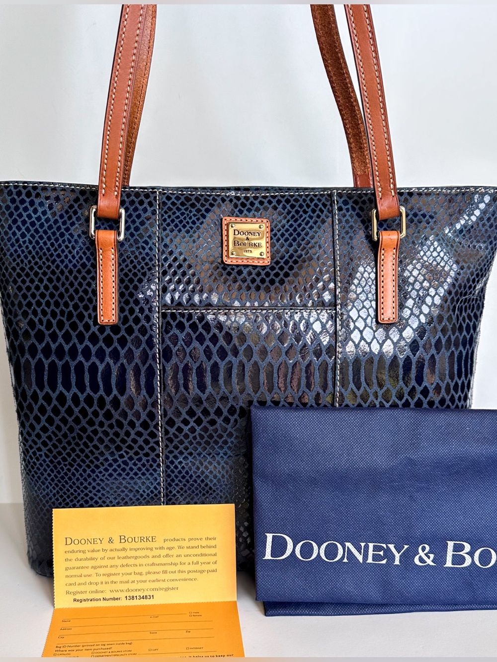 Dooney & Bourke Cobalt Blue Snake-Print Lexington Shopper Tote – NWT